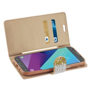 Reiko Samsung Galaxy J3 Emerge Diamond Rhinestone Wallet Case In Gold - Image 3