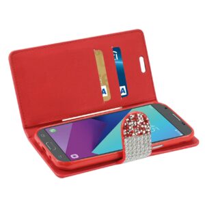 Reiko Samsung Galaxy J3 Emerge Diamond Rhinestone Wallet Case In Red - Image 3