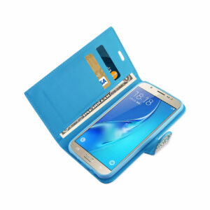 REIKO SAMSUNG GALAXY J7 DIAMOND RHINESTONE WALLET CASE IN BLUE - Image 3