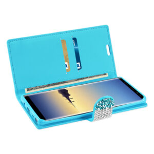 REIKO SAMSUNG GALAXY NOTE 8 DIAMOND RHINESTONE WALLET CASE IN BLUE - Image 3