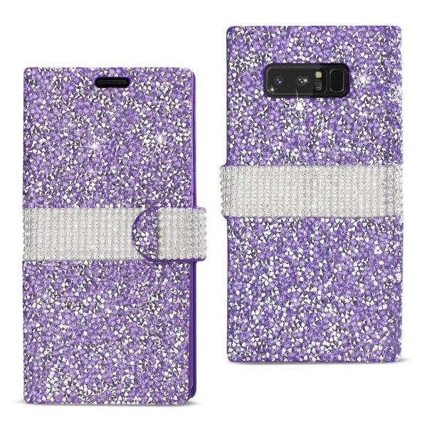 REIKO SAMSUNG GALAXY NOTE 8 DIAMOND RHINESTONE WALLET CASE IN PURPLE