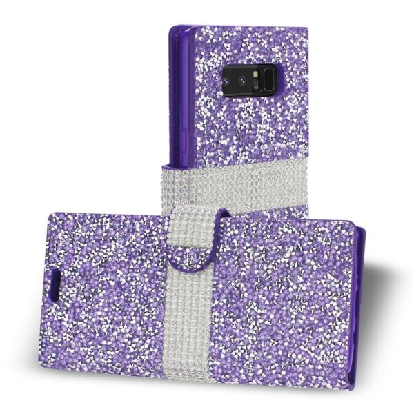 REIKO SAMSUNG GALAXY NOTE 8 DIAMOND RHINESTONE WALLET CASE IN PURPLE - Image 2