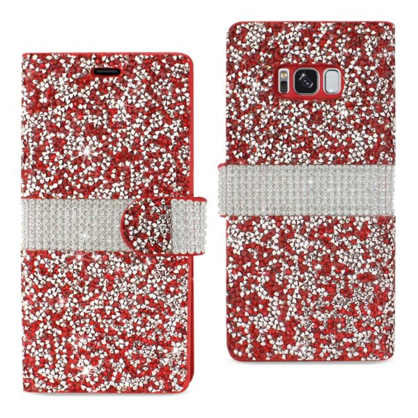 REIKO SAMSUNG GALAXY S8/ SM DIAMOND RHINESTONE WALLET CASE IN RED