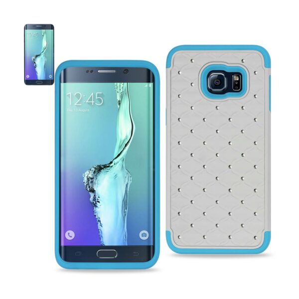 REIKO SAMSUNG GALAXY S6 EDGE PLUS HYBRID HEAVY DUTY JEWELRY DIAMOND CASE IN BLUE WHITE