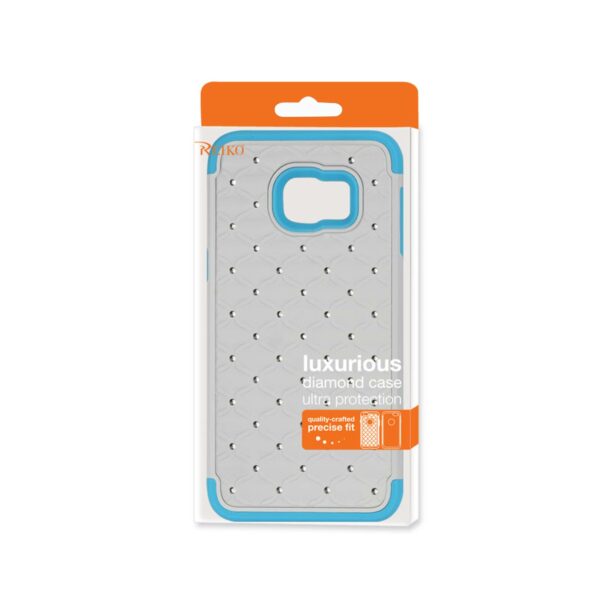 REIKO SAMSUNG GALAXY S6 EDGE PLUS HYBRID HEAVY DUTY JEWELRY DIAMOND CASE IN BLUE WHITE - Image 4
