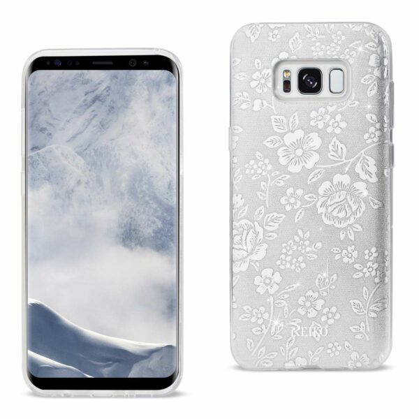 REIKO SAMSUNG GALAXY S8 EDGE/ S8 PLUS SHINE GLITTER SHIMMER PLUM BLOSSOM HYBRID CASE IN SILVER