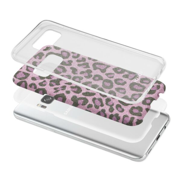 REIKO SAMSUNG GALAXY S8/ SM SHINE GLITTER SHIMMER LEOPARD HYBRID CASE IN PINK - Image 3
