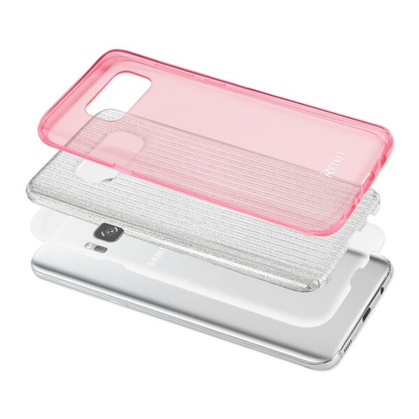 REIKO SAMSUNG GALAXY S8/ SM SHINE GLITTER SHIMMER STRIPE HYBRID CASE IN LINEAR PINK - Image 3