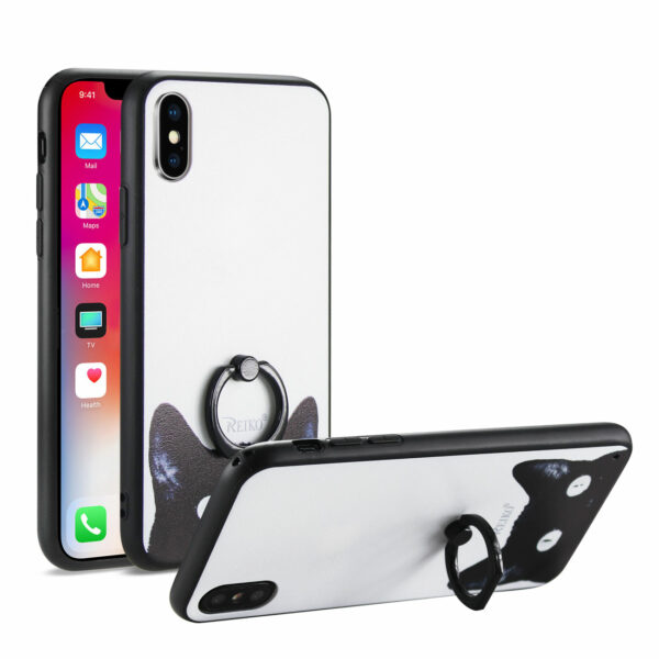 REIKO iPhone X/iPhone XS CAT DESIGN CASE WITH ROTATING RING STAND HOLDER - Image 2
