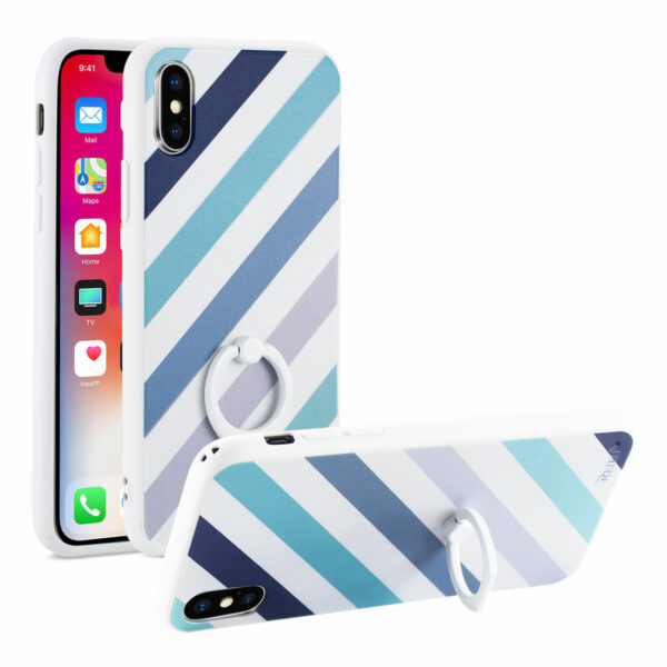 REIKO iPhone X/iPhone XS STRIPE PATTERN TPU CASE WITH ROTATING RING STAND HOLDER - Image 2