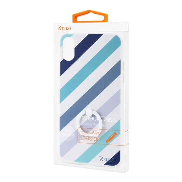REIKO iPhone X/iPhone XS STRIPE PATTERN TPU CASE WITH ROTATING RING STAND HOLDER - Image 4