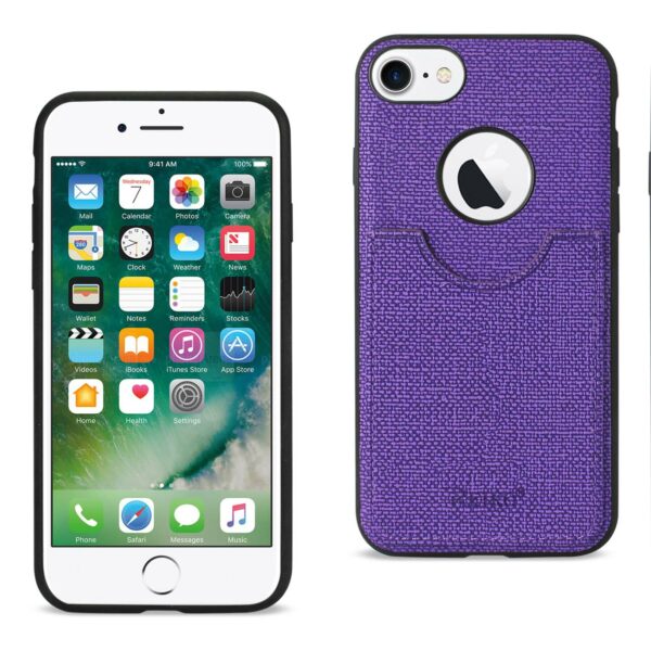 Reiko iPhone 7/8/SE2 Anti-Slip Texture Protector Cover With Card Slot In Purple
