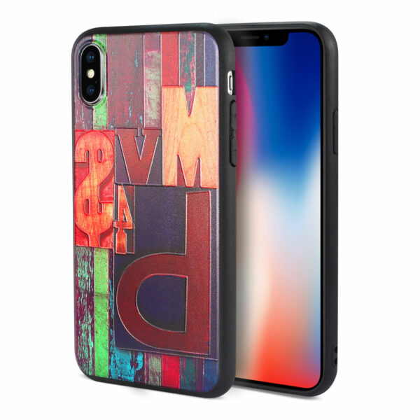 Reiko iPhone X/iPhone XS Embossed Wood Pattern Design TPU Case With Multi-Letter - Image 2