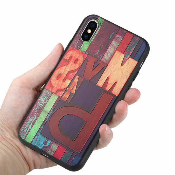 Reiko iPhone X/iPhone XS Embossed Wood Pattern Design TPU Case With Multi-Letter - Image 3