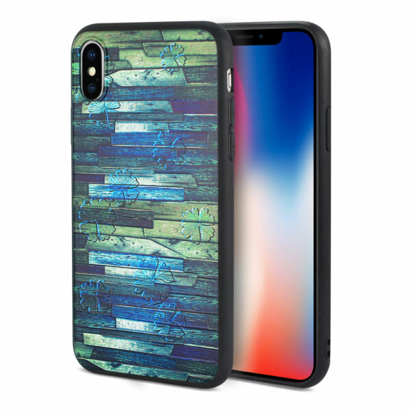 Reiko iPhone X/iPhone XS Embossed Wood Pattern Design TPU Case With Flowers - Image 2