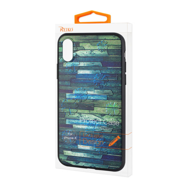 Reiko iPhone X/iPhone XS Embossed Wood Pattern Design TPU Case With Flowers - Image 4