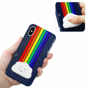 REIKO iPhone X/iPhone XS TPU DESIGN CASE WITH  3D SOFT SILICONE POKE SQUISHY RAINBOW CLOUD - Image 3