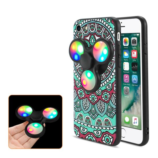 Reiko iPhone 7/8/SE2 Case Design The Inspiration Of Peacock With Led Fidget Spinner Clip On In Teal - Image 2