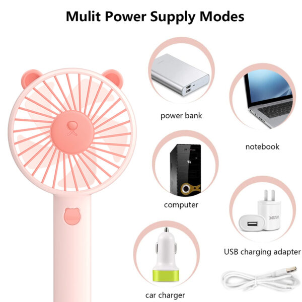 Handheld Fan, Mini Hand Held Fan, Rechargeable Desk Fan, 3 Speeds Electric Portable Personal Cooling Fan for Home Office Travel In Pink - Image 2