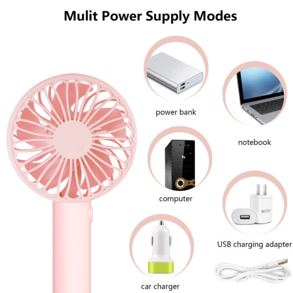 Handheld Fan, Mini Hand Held Fan, Rechargeable Desk Fan, 3 Speeds Electric Portable Personal Cooling Fan for Home Office Travel In Pink - Image 2