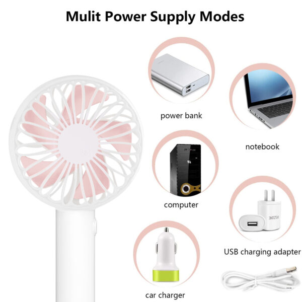 Handheld Fan, Mini Hand Held Fan, Rechargeable Desk Fan, 3 Speeds Electric Portable Personal Cooling Fan for Home Office Travel In White - Image 2