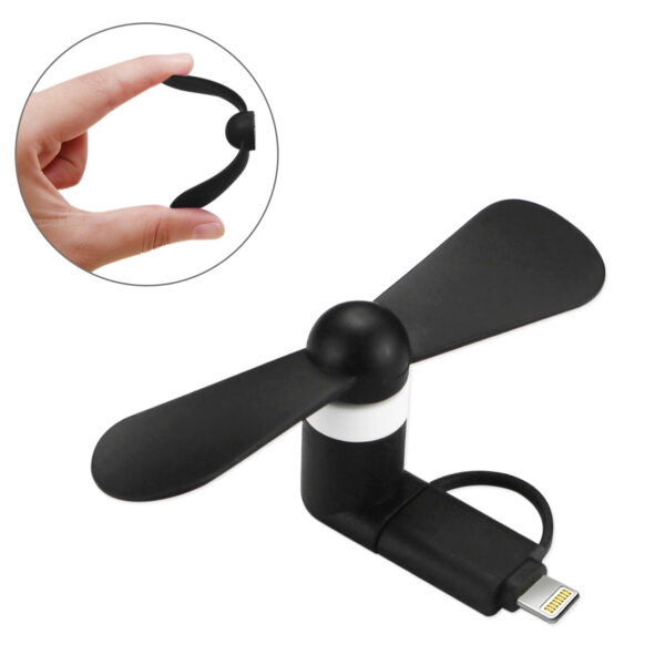 MINI FAN 2-IN-1 FOR IPHONE/ IPAD AND ANDROID IN BLACK - Image 2