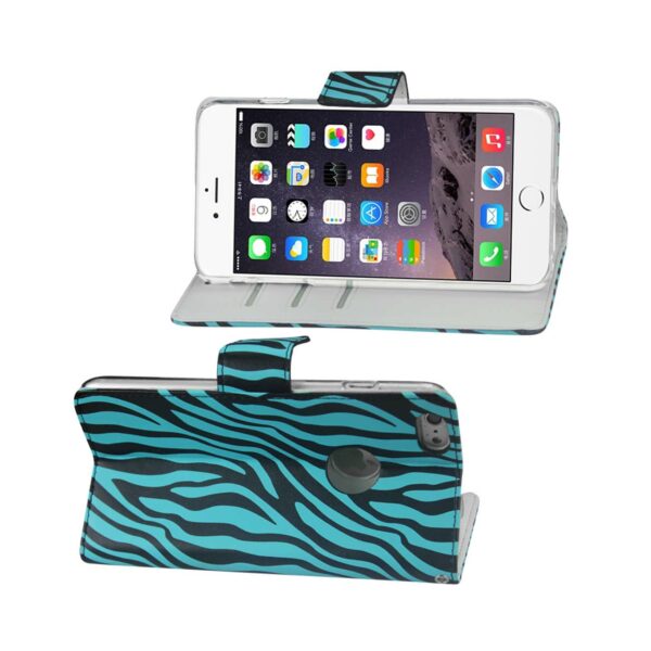 REIKO IPHONE 6 PLUS 3-IN-1 ANIMAL ZEBRA PRINT WALLET CASE IN BLUE - Image 2