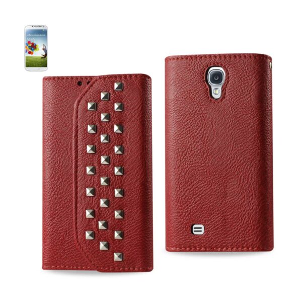 REIKO SAMSUNG GALAXY S4 STUDS WALLET CASE IN DARK RED