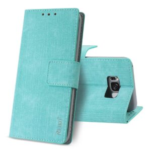REIKO SAMSUNG S8 EDGE/ S8 PLUS DENIM WALLET CASE WITH GUMMY INNER SHELL AND KICKSTAND FUNCTION IN BLUE - Image 2