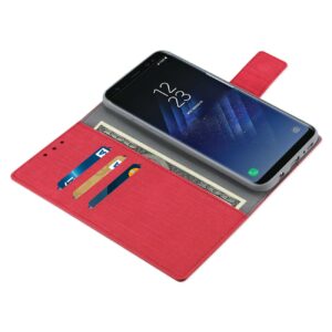 REIKO SAMSUNG S8 EDGE/ S8 PLUS DENIM WALLET CASE WITH GUMMY INNER SHELL AND KICKSTAND FUNCTION IN RED - Image 3