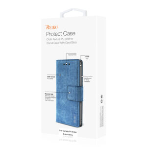 REIKO SAMSUNG GALAXY S8/ SM DENIM WALLET CASE WITH GUMMY INNER SHELL AND KICKSTAND FUNCTION IN NAVY - Image 4
