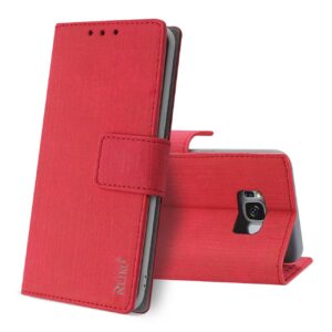 REIKO SAMSUNG GALAXY S8/ SM DENIM WALLET CASE WITH GUMMY INNER SHELL AND KICKSTAND FUNCTION IN RED - Image 2