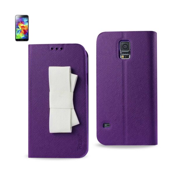 REIKO SAMSUNG GALAXY S5 FOLIO WALLET CASES-PURPLE WHITE