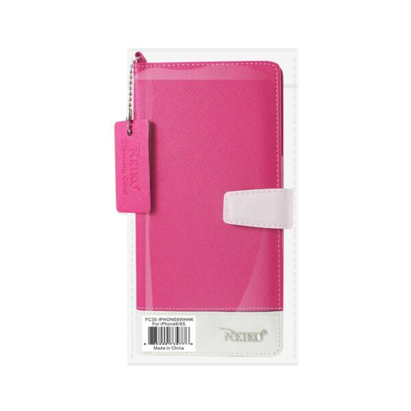 REIKO IPHONE 6/ 6S TWO TONE SUPER WALLET CASE WITH MULTIPLE CARD SLOTS IN WHITE HOT PINK - Image 4
