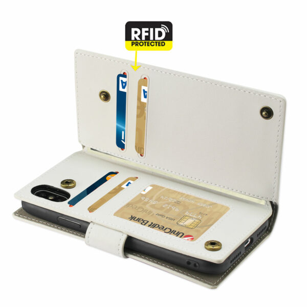 Reiko iPhone X/iPhone XS Genuine Leather Wallet Case With Rfid Card Protection In Ivory - Image 3