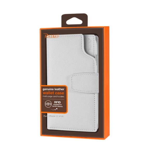 REIKO IPHONE 6 PLUS GENUINE LEATHER WALLET CASE WITH OPEN THUMB CUT IN IVORY - Image 4