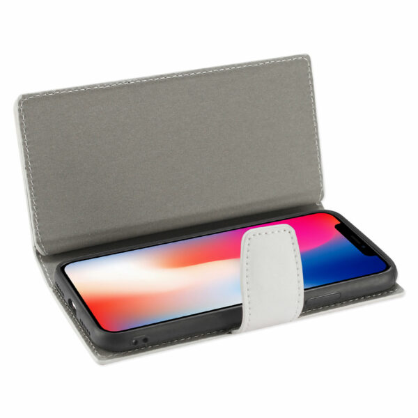 Reiko iPhone X/iPhone XS Genuine Leather Wallet Case With Open Thumb Cut In Ivory - Image 2