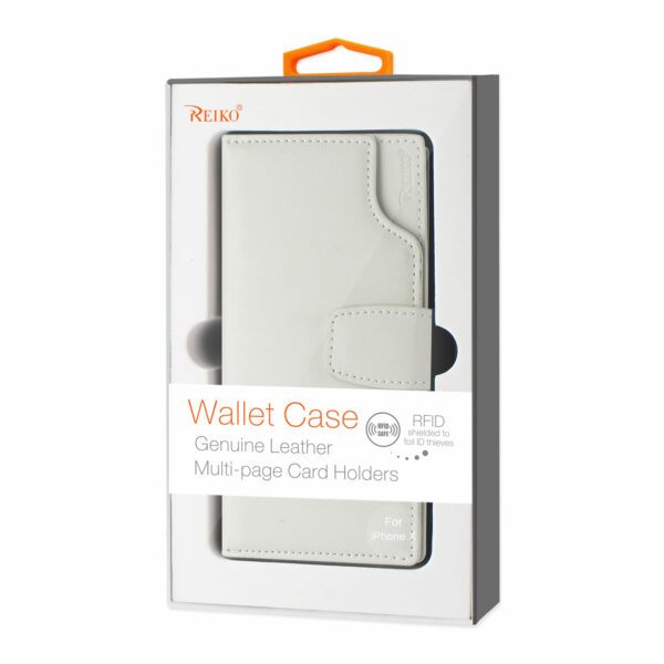 Reiko iPhone X/iPhone XS Genuine Leather Wallet Case With Open Thumb Cut In Ivory - Image 4