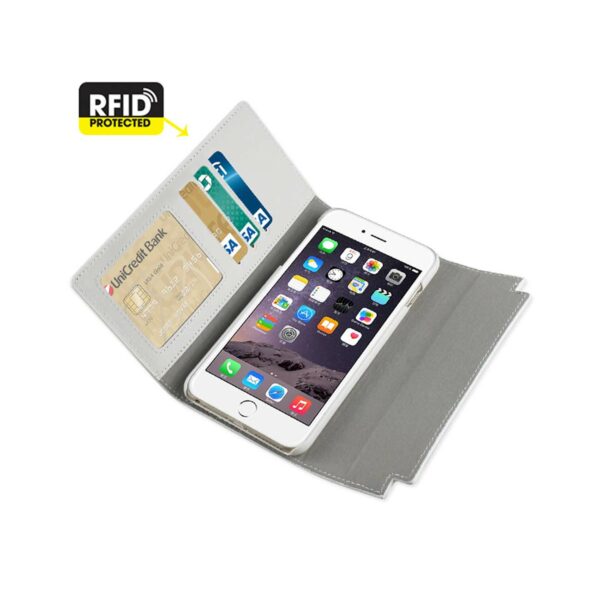 REIKO IPHONE 6S PLUS GENUINE LEATHER RFID WALLET CASE AND METAL BUCKLE BELT IN IVORY - Image 2