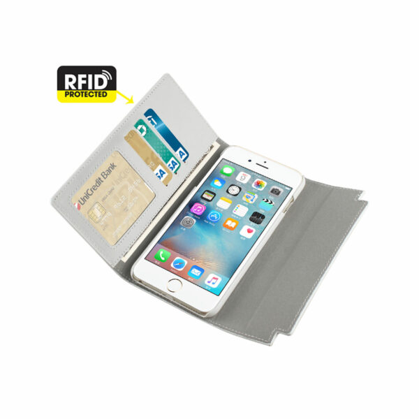 REIKO IPHONE 6S GENUINE LEATHER RFID WALLET CASE AND METAL BUCKLE BELT IN IVORY - Image 2