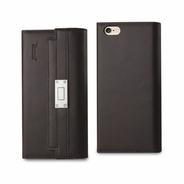 REIKO IPHONE 6S GENUINE LEATHER RFID WALLET CASE AND METAL BUCKLE BELT IN UMBER