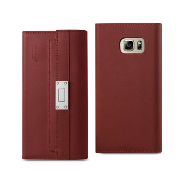 Reiko Samsung Galaxy Note 5 Genuine Leather Rfid Wallet Case And Metal Buckle Belt In Burgundy