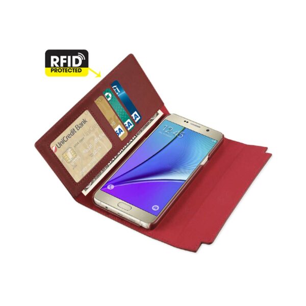 Reiko Samsung Galaxy Note 5 Genuine Leather Rfid Wallet Case And Metal Buckle Belt In Burgundy - Image 2