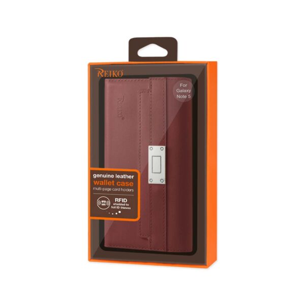 Reiko Samsung Galaxy Note 5 Genuine Leather Rfid Wallet Case And Metal Buckle Belt In Burgundy - Image 4