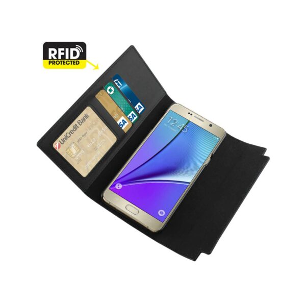 REIKO SAMSUNG GALAXY NOTE 5 GENUINE LEATHER RFID WALLET CASE AND METAL BUCKLE BELT IN BLACK - Image 2