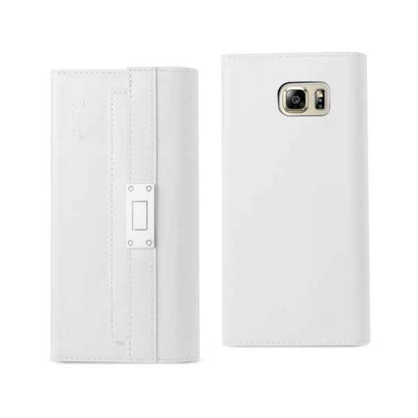 REIKO SAMSUNG GALAXY NOTE 5 GENUINE LEATHER RFID WALLET CASE AND METAL BUCKLE BELT IN IVORY