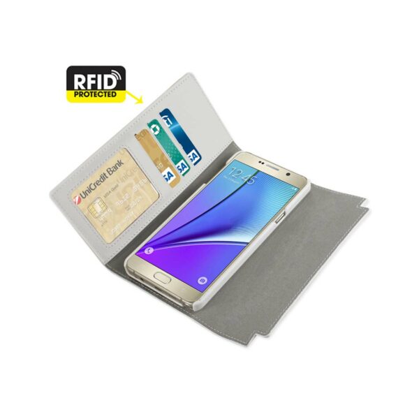 REIKO SAMSUNG GALAXY NOTE 5 GENUINE LEATHER RFID WALLET CASE AND METAL BUCKLE BELT IN IVORY - Image 2