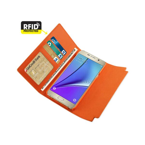 REIKO SAMSUNG GALAXY NOTE 5 GENUINE LEATHER RFID WALLET CASE AND METAL BUCKLE BELT IN TANGERINE - Image 2