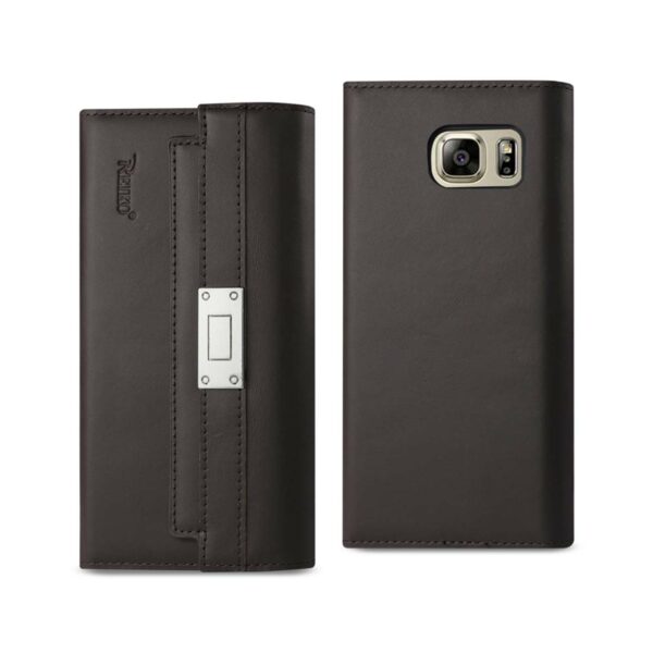 REIKO SAMSUNG GALAXY NOTE 5 GENUINE LEATHER RFID WALLET CASE AND METAL BUCKLE BELT IN UMBER