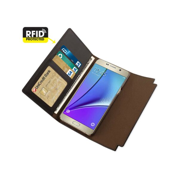 REIKO SAMSUNG GALAXY NOTE 5 GENUINE LEATHER RFID WALLET CASE AND METAL BUCKLE BELT IN UMBER - Image 2